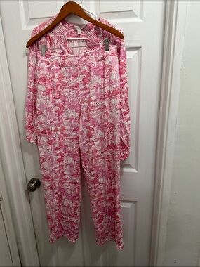 Garnet Hill Pink and White Smocked Top